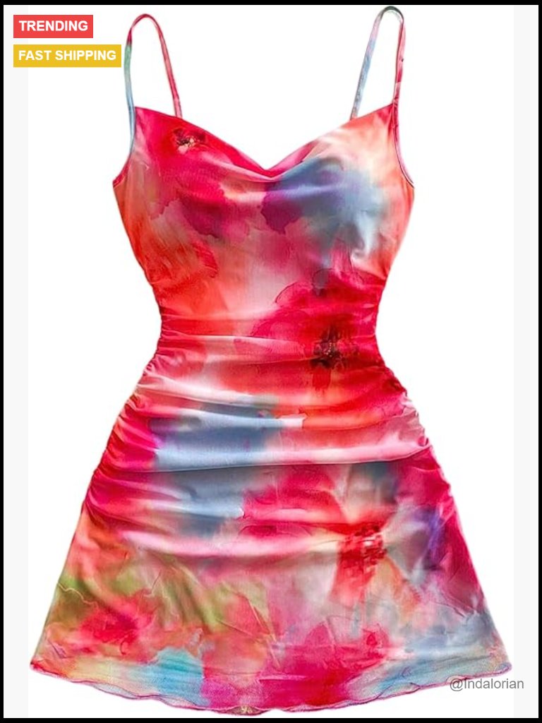 Y2k Floral Mini Dress Spaghetti Strap Ruched A-Line Sundress Summer Beach
